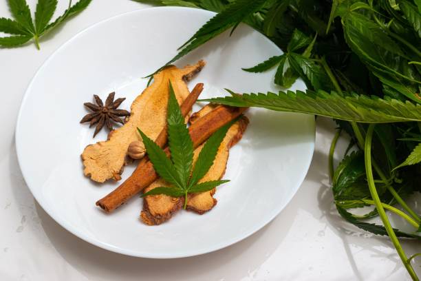 cannabis leaf - photography sign table ganja imagens e fotografias de stock