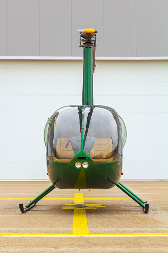MOSCOW, RUSSIA - July21, 2014:Robinson R44 is four-seat light helicopter produced by Robinson Helicopter Company since 1992.