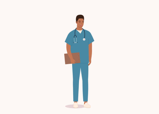 ilustrações de stock, clip art, desenhos animados e ícones de black male nurse. - full length clipboard african ethnicity black