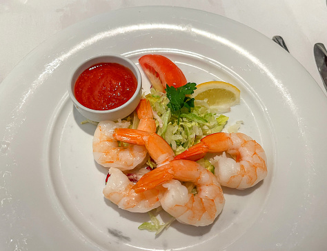 Shrimp salad entre with spicy dip