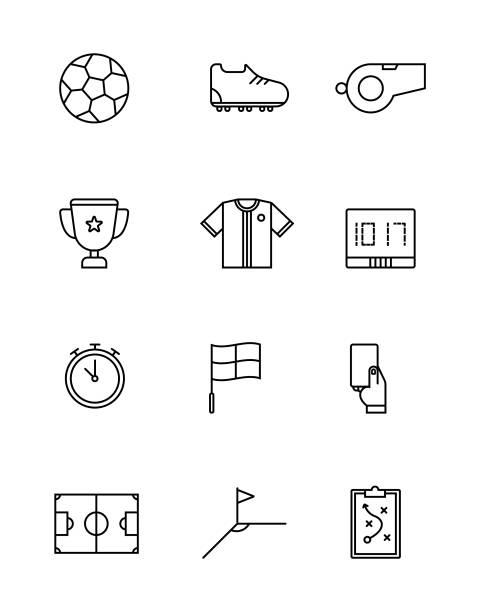 stockillustraties, clipart, cartoons en iconen met football icon line stroke - internationaal voetbalevenement