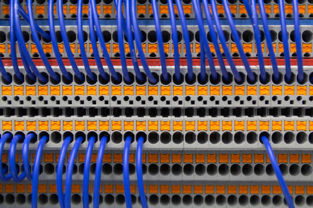 istock Terminal of control . Control panel assembly with wire and terminal box, ground terminal,personal earth terminal 1398432289