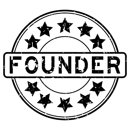 Grunge black founder word with star icon round rubber seal stamp on white background