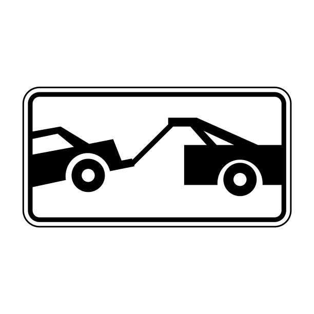 Tow away zone road sign. Tow away zone road sign. Vector illustration of no parking traffic sign. Unauthorized vehicles will be towed away at owner's expense. Towing car symbol isolated on white background. car truck icons stock illustrations