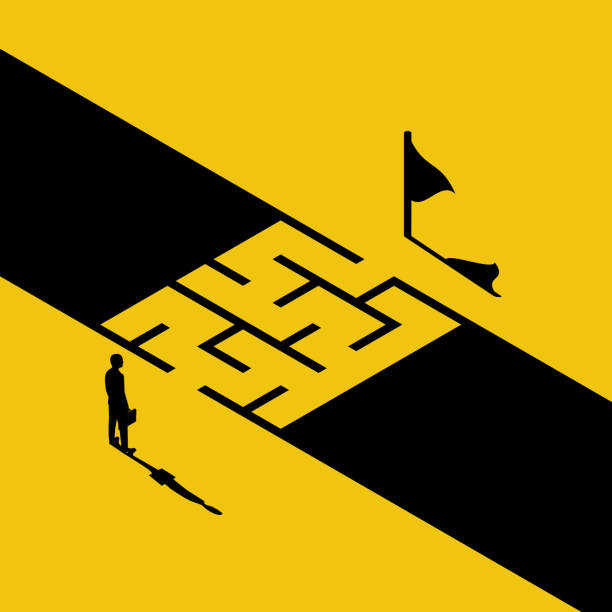 Creative problem and solving. Businessman standing about wall found way out exit from labyrinth. Creative problem and solving. Businessman standing about wall found way out exit from labyrinth. Business concept. Choice way. Vector illustration isometric minimal design. 3d style. Achieving goal. cartoon of a searching stock illustrations