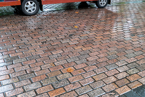 wet brick road after rain