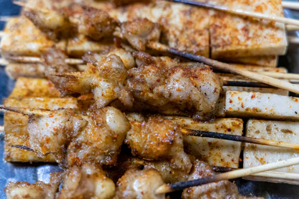 istock Meat skewers grilled on fire 1398441293