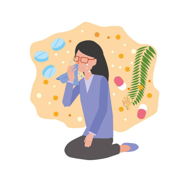 ilustrações de stock, clip art, desenhos animados e ícones de a woman suffering from hay fever - hay fever