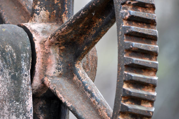 Separate metal elements of the gateways of the ancient dam of the mill