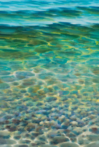 푸른 석호 물이 수중 수채화 배경의 돌로 잔물결 - lagoon stock illustrations