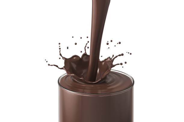 istock Chocolate milk or cocoa splashing in a glass, 3d rendering. 1398445729