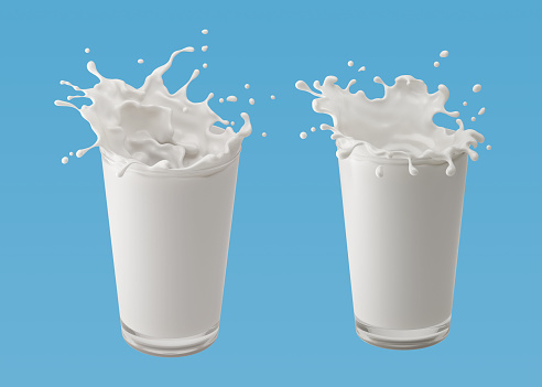 splash of milk in the glass and pouring isolated on background with clipping path,3d rendering