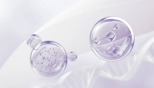 istock Cosmetic Essence oil Liquid Bubble with molecule background, 3d rendering. 1398446130