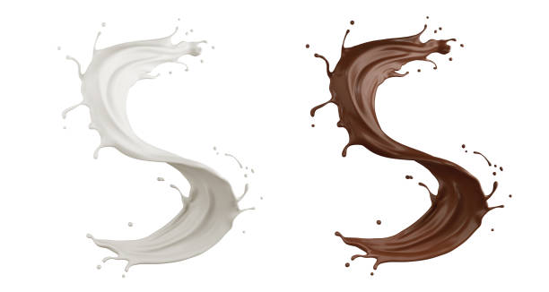 istock Milk drops and Chocolate splashes with clipping path isolated on white background, 3d illustration. 1398446284