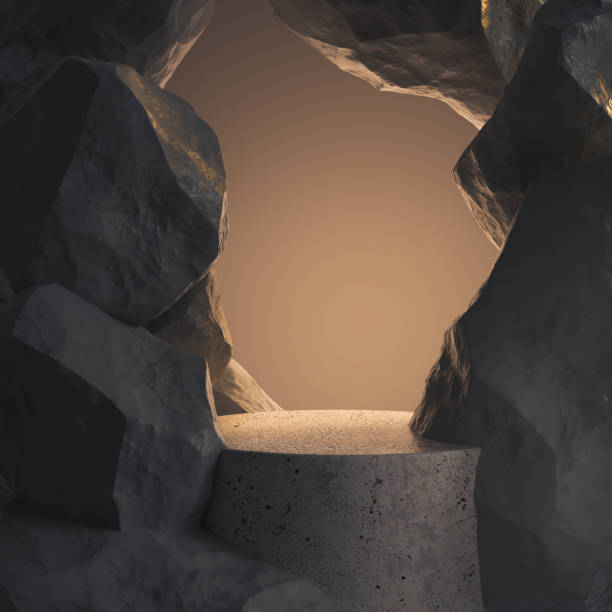 istock Black geometric Stone and Rock shape background, minimalist mockup for podium display or showcase, 3d rendering. 1398447252