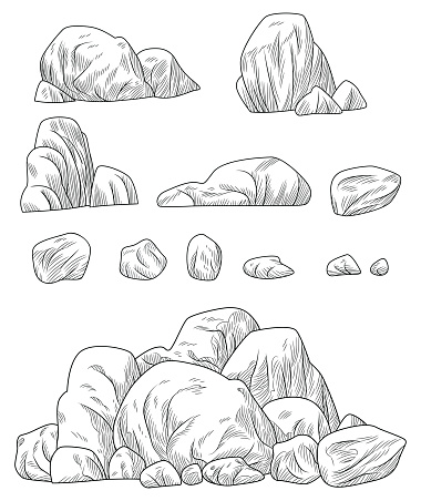 Vector Rock Stone Drawing set