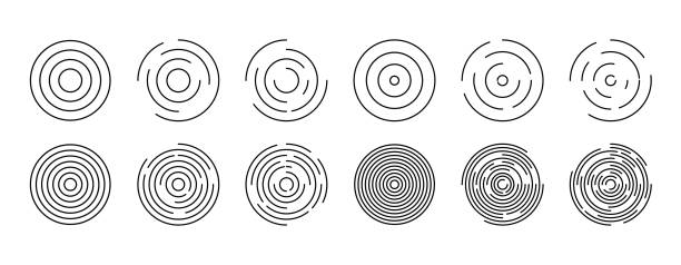 konzentrische wirbelkreise, kreisförmiges rundliniendesign. dynamische, abstrakte schwarze spirale. dünner radialer bersthintergrund. vektor. grafische runde zufällige wirbelformen. bogenkurven-wirbelwind-sonars. eps10 - konzentrisch stock-grafiken, -clipart, -cartoons und -symbole