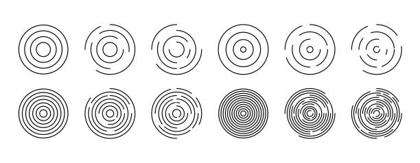 Concentric vortex circles, circular ripple lines design. Dynamic abstract black spiral. Thin radial burst background. Vector. Graphic round random swirl shapes. Arc curve whirlwind sonars. EPS10 Concentric vortex circles, circular ripple lines design. Dynamic abstract black spiral. Thin radial burst background. Vector. Graphic round random swirl shapes. Arc curve whirlwind sonars. EPS10. concentric stock illustrations