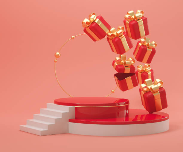 istock Holiday pastel color background with a gift box and podium display stand, 3d rendering. 1398450424