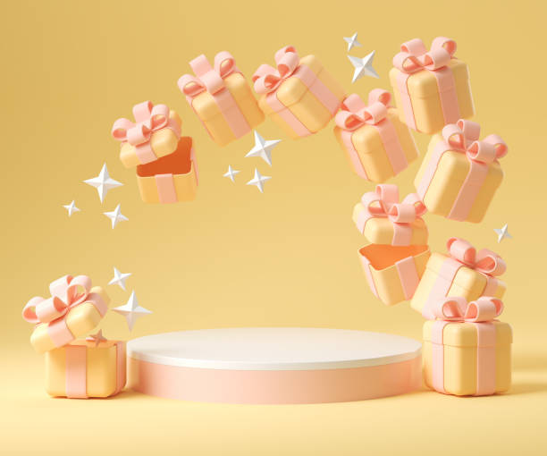 istock Holiday pastel color background with a gift box and podium display stand, 3d rendering. 1398450425