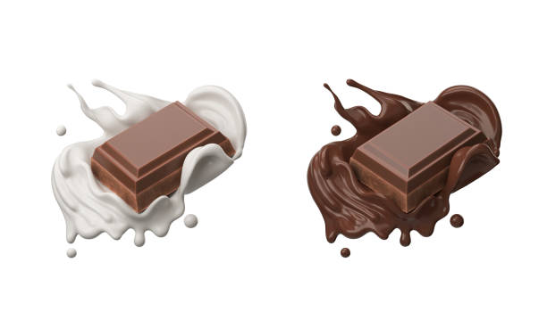 istock dark chocolate bar icon with milk and chocolate cream splash, 3d illustration. 1398450513