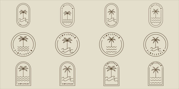 set of simple palm tree line art vector minimalist illustration template icon graphic design. bundle collection of various island and beach sign or symbol for travel or adventure business with badge set of simple palm tree line art vector minimalist illustration template icon graphic design. bundle collection of various island and beach sign or symbol for travel or adventure business with badge palm tree stock illustrations