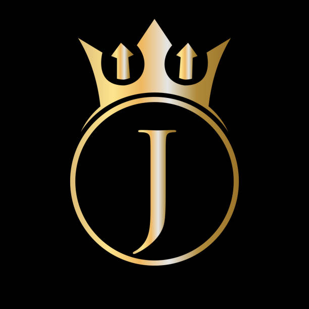 Luxury Letter J Crown Logo. Crown Logo on Letter J Vector Template for Beauty, Fashion, Star, Elegant Sign Beauty, Fashion, Star, Elegant Sign With Crown Concept Vector Template crystal letter j stock illustrations