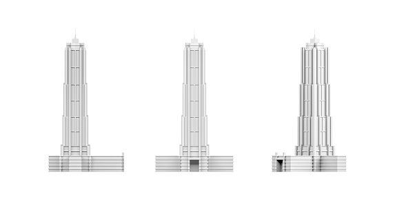 City building mockup on white background - 3D render - copy space
