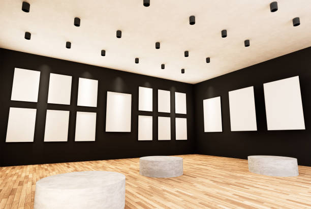 istock Empty room interior with white canvas in the gallery. 1398460277