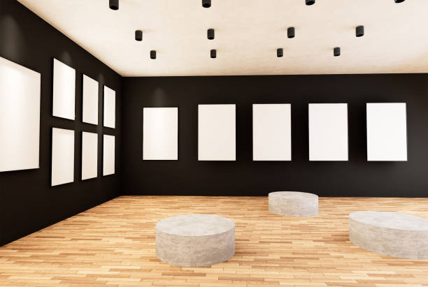 istock Empty room interior with white canvas in the gallery. 1398460279
