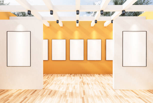 istock Empty room interior with white canvas in the gallery. 1398460288