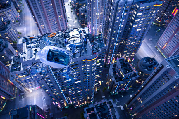 istock Future urban transportation with eVTOL 1398460358