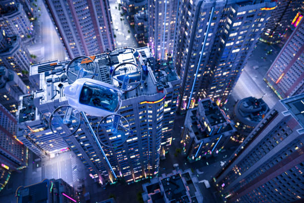future urban transportation with evtol - 未來派的 圖片 個照片及圖片檔