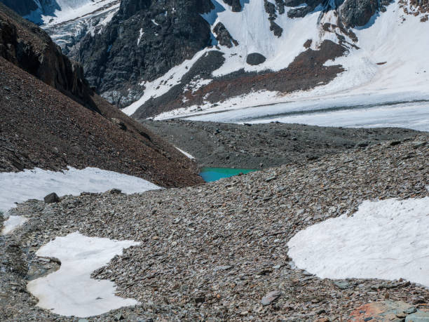 istock Deep mountain lake of phantom blue color among sharp rocks and high mountains. Atmospheric bright landscape with Blue lake in high mountain valley in highland glen. 1398463854