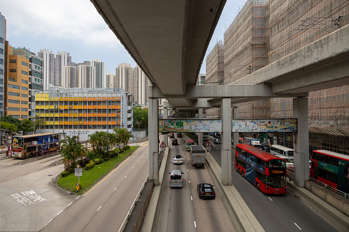 Hong Kong - May 20, 2022 : General view of the Kwun Tong Road in Kowloon, Hong Kong.