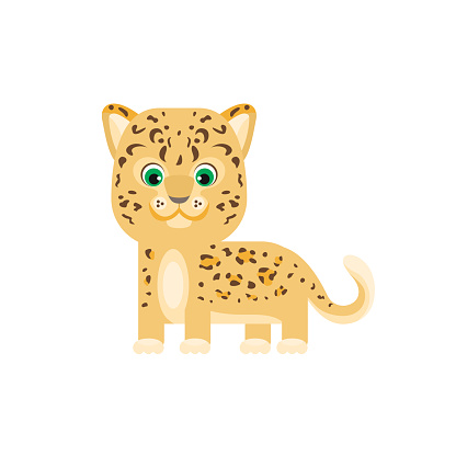 Cute cartoon leopard isolated on white background. Vector illustration of  African animal in simple flat style.