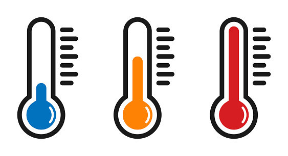 Set of termometers with different temperature. Vector illustration isolated on white background.