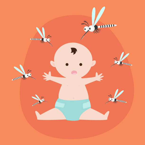 ilustrações de stock, clip art, desenhos animados e ícones de mosquito carrier of dengue virus, zika virus, malaria. mosquitoes control concept. - mosquito child bug bite scratching