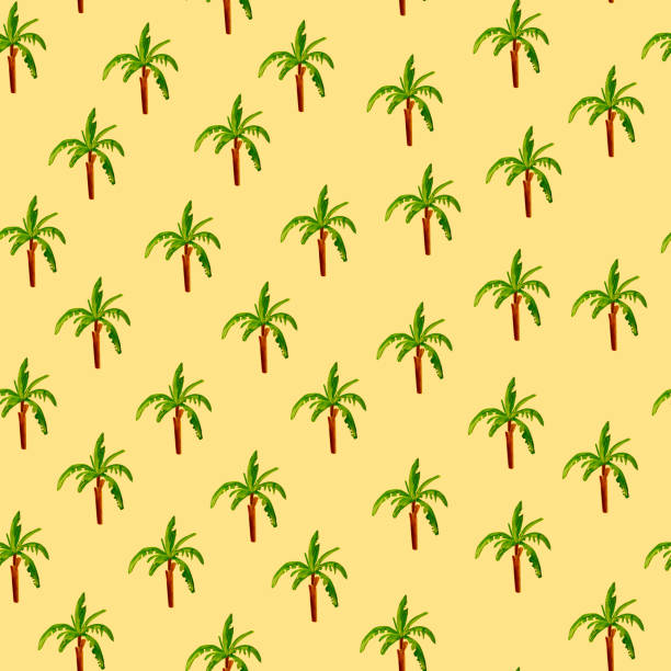 palmy na gwaszu piaskowym rysują bezszwowy wzór - pattern coconut palm tree frond textile stock illustrations