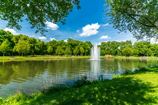 View of the fountain in the Clara Zetkin Park in Leipzig