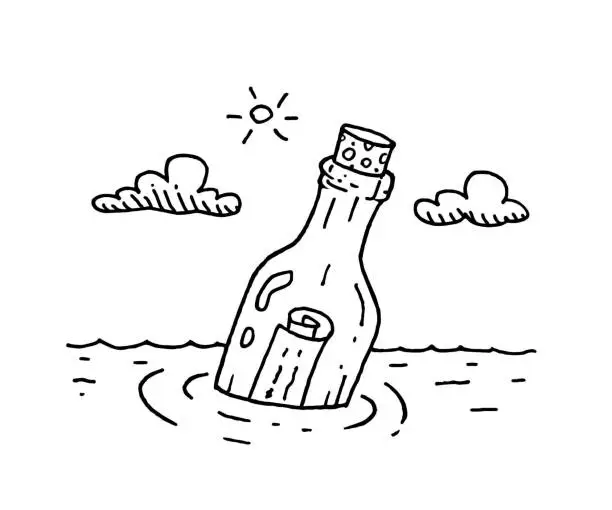 Vector illustration of Message in the bottle sketch illustration