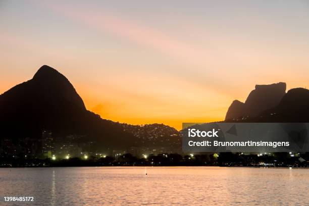 Sunset At Rodrigo De Freitas Lagoon In Rio De Janeiro Stock Photo - Download Image Now