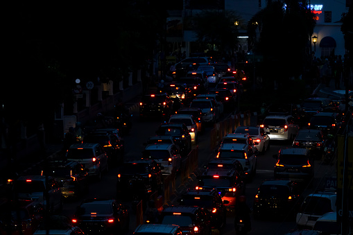 Yogyakarta, Indonesia, May 2022 - Traffic jams at night in the city of Yogyakarta during the holiday season