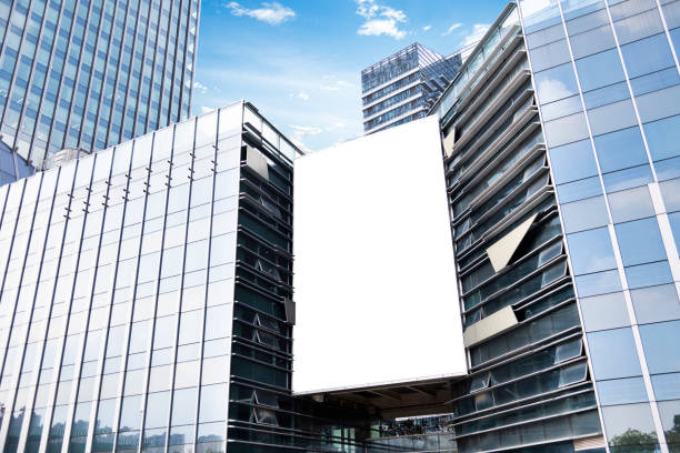 blank billboard on modern building wall - quadro de altura imagens e fotografias de stock