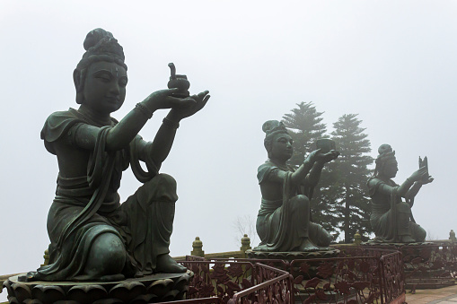 Fairy Brozen Statues At Tian Tan Big Buddha In Lantau Island, Hong Kong.