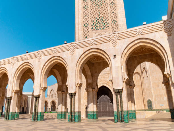 istock Casablanca's Monumental Hassan II Mosque - Front Arches and Minaret Base 1398494569