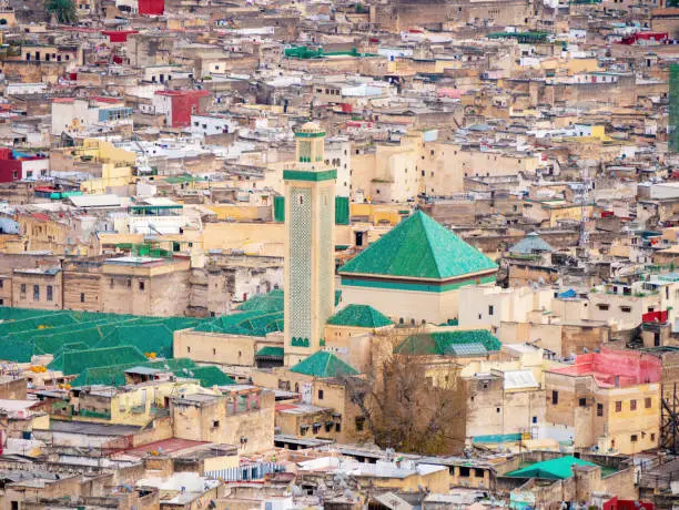 Dense Moroccan Urban Landscape in Fes - Al-Qarawiyyin University in the Center