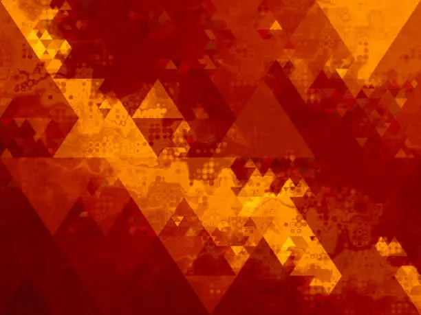 Photo of Fire Flame Abstract Lava Volcano Eruption Background Amber Triangle Rhombus Diamond Circle Pattern Blurred Multi-Layered Texture Red Maroon Orange Yellow Gold Brown Ombre Digitally Generated Image