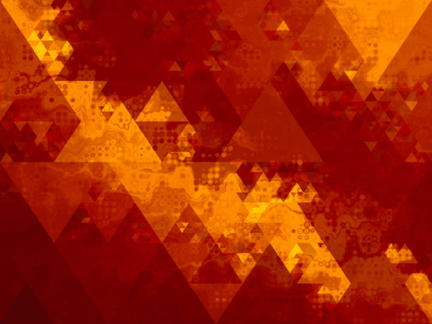 fire flame abstrakcja wulkan lawy tło erupcja amber triangle rhombus diamond circle pattern blurred multi-layered texture red bordowy pomarańczowy żółty złoty brązowy ombre cyfrowo wygenerowany obraz - multiple exposure exploding colors color image zdjęcia i obrazy z banku zdjęć