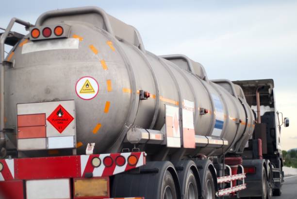 istock Trucks transporting dangerous chemical on the road 1398500486